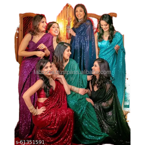 Sari de Secuencia de Bollywood, Elegante Diseño de Tela con Lentejuelas para Mujer - Product Image 1