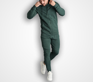 Sudadera con Capucha Verde para Hombre, Cierre de Cremallera, Corte Ajustado, Conjunto Deportivo Informal, 100% Algodón, Felpa Francesa, Ropa de Otoño - Product Image 1