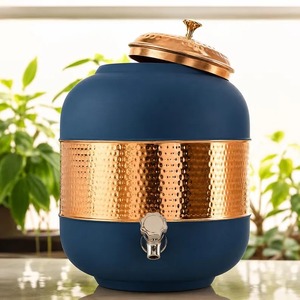 Dispensador de Agua Moderno de Cobre con Tapa y Grifo, Acabado Martillado Azul, Gran Capacidad, Recipiente para Almacenar Bebidas en el Hogar - Product Image 5