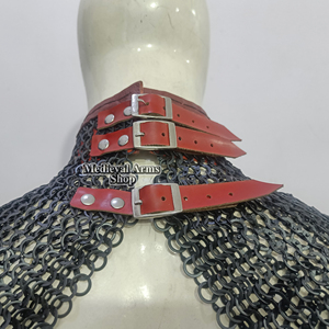 Collar de Malla de Acero Medieval con Ribete de Cuero y Anillo de Latón, Diseño Zig-Zag Hecho a Mano, para Halloween, Moda Histórica y Recreación Histórica - Product Image 6
