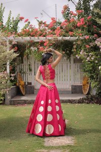 Lehenga Choli Tradicional Romano de Seda para Mujer con Adorno Redondo de Gota, Vestido de Fiesta para Boda - Product Image 6