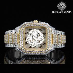 Montre en or rose sertie de diamants glacés avec diamants CZ, montre de luxe scintillante, parfaite pour les fêtes à un prix abordable - Product Image 1