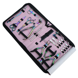 Bulk Supply Rainbow Hair Extension <b>Tool</b> Set with Micro Bead Crimper Tape In Applicator Barber Shears Curved Needles Styling Clip - Product Image 1