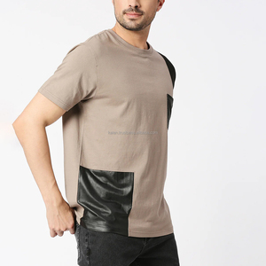 Men's Beige Black Color Blocked Short Sleeve O-Neck Cotton T-<b>Shirt</b> Cartoon Pattern <b>Patchwork</b> Design Oversized Fit Street Style - Product Image 3