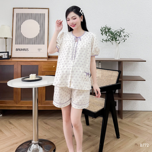 ชุดนอนผ้าลินินสำหรับผู้หญิง ลายโบว์ B772 ซับเหงื่อได้ดี ราคาคุ้มค่า - Product Image 2