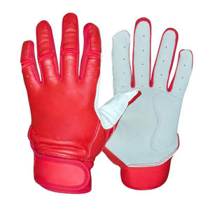 Custom Red <b>White</b> Leather Baseball Batting Gloves Breathable Palm Anti Slip Grip Adjustable Wrist Strap Lightweight Quick-Dry - Product Image 1