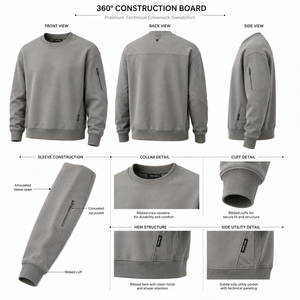 Sweat-shirt à col rond pour homme, coupe classique, couleur unie, coton French Terry, avec poche zippée sur la manche gauche - Product Image 4