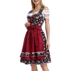 Costume 3 pièces pour femme, style bavarois allemand, robe Dirndl en mousseline de soie tissée avec dentelle et boutons, directement de l'usine - Product Image 1