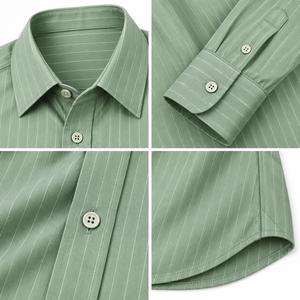 Chemise habillée rayée à manches longues pour homme, col rabattu, 100 % coton popeline, infroissable, style décontracté chic, idéale pour le printemps - Product Image 4