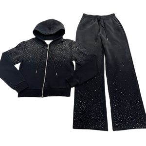 Ensemble de survêtement pour homme bleu clair à capuche avec strass, grande taille, décontracté, pour l'hiver, fermeture éclair - Product Image 1