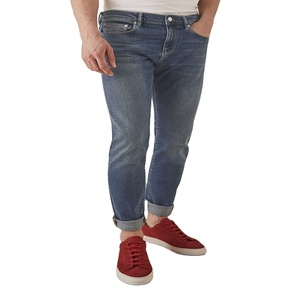 Pantalones Vaqueros Casuales de Pierna Recta para Hombre, Diseño OEM Personalizado, Cinco Bolsillos, Color Blanco Desgastado, Lavado Claro, 100% Algodón, Cintura Media - Product Image 1