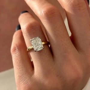 Anillo de Compromiso y Boda con Diamante Cultivado en Laboratorio, Halo Oculto, 4 Quilates, Oro 14k/18k, Dos Tonos, Plata de Ley, Certificado IGI, VVS - Product Image 1
