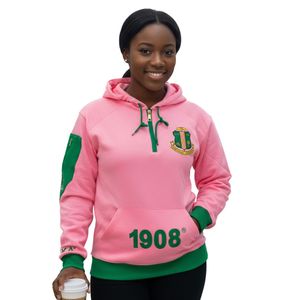 Sudadera con Capucha Rosa Q Zip con Detalles Gráficos Verdes, Sudadera de Felpa de Algodón de Manga Larga Informal para Mujer - Product Image 1