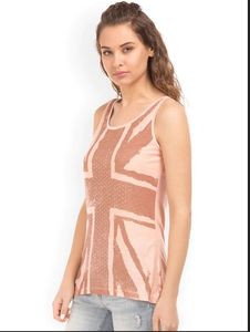 Women's Pink Knitted Tank <b>Top</b> O-Neck Printed <b>Union</b> <b>Jack</b> Pattern Regular Length England Style - Product Image 6