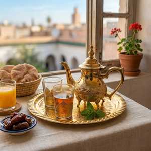 Luxury Brass Tea Set with <b>Teapot</b>, Cups, Saucers and Serving Tray – Traditional Indian Handcrafted Brass Tea & Coffee Set - Product Image 1