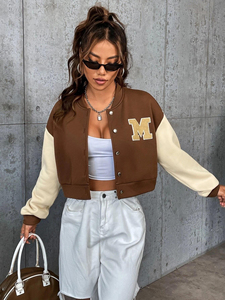 Veste universitaire décontractée d'hiver à boutons pour adultes et jeunes filles, style baseball, coupe courte, pour l'extérieur, faible MOQ - Product Image 2