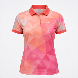 Custom Coral <b>Pink</b> Low Poly Geometric Womens <b>Polo</b> <b>Shirt</b> Quick Dry Breathable Short Sleeve Golf Team Uniform WPS-0727 - Product Image 1