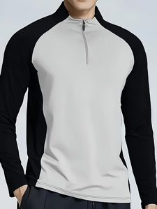 Ensemble de survêtement sportif pour homme avec blocs de couleur, haut à manches longues zippé, pantalon noir, séchage rapide, tissé 100 % polyester, idéal pour l'été - Product Image 4