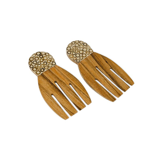 Utensilios de Cocina de Madera de Suar de Grado Alimenticio, Forma de Mano con Incrustaciones de Bambú Blanco, Color Marrón Claro, Elegantes y de Primera Calidad - Product Image 1