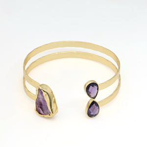 Brazalete de Plata Chapado en Oro con Amatista, Ajustable, Abierto, con Piedras Preciosas, para Regalo de Boda, para Mujer, Ortodoxo, SHAHNAZ GEMS - Product Image 1