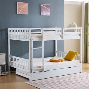 Letto a Castello in Legno Massello di Pino con Sponda Estraibile, Scala e Sponde di Sicurezza - Disponibile nelle Misure Queen/King/Twin - Struttura Bianca - Product Image 6