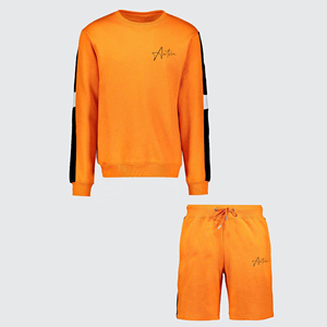 Custom <b>Summer</b> Casual Street Style Two-piece <b>Mens</b> Knitted 100% Cotton Quick Dry Heat transfer Printed Solid Pattern T shirt Set - Product Image 3