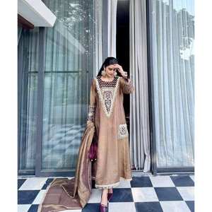 Costume de soirée Salwar Kameez en polyester marron de la marque LG Designer avec dupatta fantaisie, taille M - Product Image 6