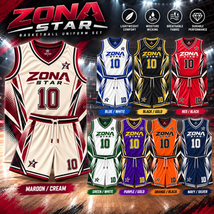 ชุดเสื้อและกางเกงบาสเก็ตบอล Zona Star Custom คุณภาพพรีเมียม พิมพ์ลายซิลค์สกรีน ระบายอากาศได้ดี ผลิตจากโพลีเอสเตอร์ไร้ตะเข็บ - Product Image 6