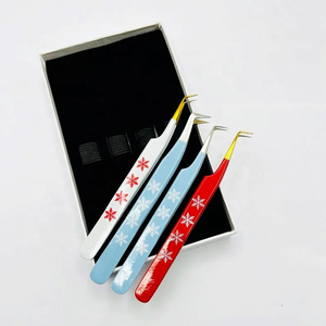 <b>Light</b> Blue Snowflake Eyelash Tweezers Stainless Steel Precision Smooth Tip Curved Set Stainless Steel Lash Tweezers for Eyelash - Product Image 5