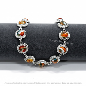 Nouveauté Bijoux Tendance : Bracelet Chaîne à Maillons Ajustable en Laiton Plaqué Argent avec Cristal Turquoise Ovale pour Femme - Product Image 4