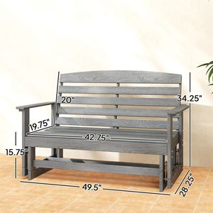 Banc à bascule moderne gris vieilli avec chaise à bascule double à lattes en HDPE et bois massif pour centre commercial, cour, parc, salon - Product Image 3