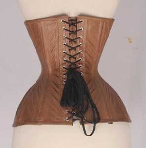 Corsé de cuero marrón para mujer, control firme de cintura bajo el busto, con cierre de gancho y ojo, talla adulta, doble varillaje de acero. - Product Image 3