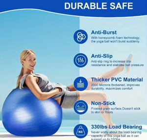 Ballon de yoga anti-éclatement durable HAWK SPORTS INDUSTRIES en PVC, ballon d'équilibre et de stabilité pour adultes, pompe incluse, surface lisse antidérapante - Product Image 1