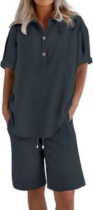 New Arrival Women's Knitted Eco-Friendly Breathable Quick Dry Spandex/Cotton Loungewear Set Short Sleeve <b>Top</b> Shorts Casual - Product Image 2