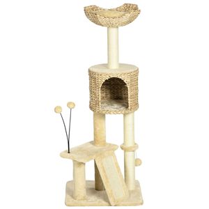 Árbol rascador beige para gatos con postes y casitas para gatos de interior - Product Image 1