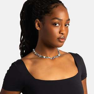 Geometric <b>Statement</b> <b>Necklace</b> Crystal Rhinestones Freshwater Pearl 925 Silver Rhodium Plated GRA Certified Tennis Chain - Product Image 2