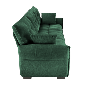 Set Divano a 3 Posti con Struttura in Legno Massello, 2 Pouf, Rivestimento in Ciniglia Testurizzata e Cuscini ad Alta Resilienza per Soggiorno - Product Image 5
