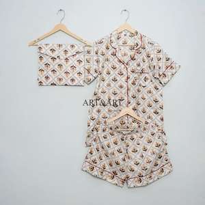 Conjunto de Pijama de 3 Piezas de Algodón Ligero de Alta Calidad para Mujer, Manga Corta, Secado Rápido, Transpirable, Ropa de Playa para Verano - Product Image 4