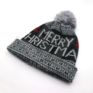 Chapeau en tricot de Noël avec pompon, motif bleu, blanc et rouge, unisexe, pour adulte, style décontracté - Product Image 2