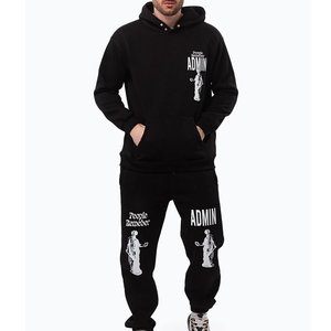 Ensemble de survêtement noir à capuche pour homme, imprimé Admin, en coton, style streetwear, coupe ample, manches longues, avec poches latérales, idéal pour l'automne - Product Image 1