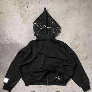 Sudadera con capucha y cremallera completa con pedrería de estilo gótico para hombre y mujer 2026 Negra Oversize con estrellas y cristales brillantes, Chaqueta Streetwear HD - Product Image 4