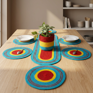 Ensemble de chemins de table en jute tricotés style bohème moderne, motifs géométriques, sets de table lavables, faits à la main, écologiques, personnalisables, décoration intérieure - Product Image 6