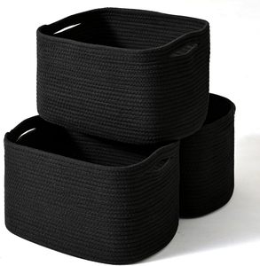 <b>Storage</b> Baskets for Organizing Shelves, Woven Cotton Rope Bins for Baby Nursery Organization, Book Toy Towel Organizer - Product Image 1