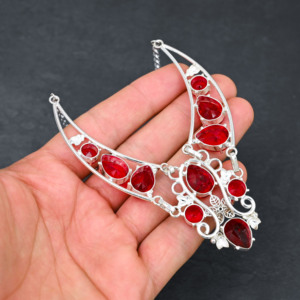 Collier personnalisé fait main en argent sterling avec grenat rouge et perle de culture de culture en forme de poire, 18 pouces, cadeau de luxe pour mariage pour femme - Product Image 2