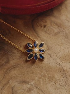 ทอง 14k คามีเลีย บลูแซฟไฟร์สร้อยคอมุกดอกไม้หรูหราอัญมณีเครื่องประดับงานแต่งงานของขวัญสำหรับผู้หญิงหรูหรา - Product Image 5