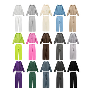 Conjunto de Sudadera con Capucha Oversize Unisex, Color Sólido, Felpa de Algodón, Estilo Casual Holgado, Chándal para Otoño - Product Image 3