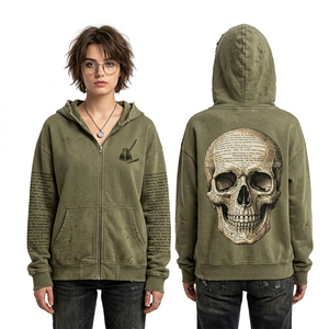 Sudadera con capucha sin mangas con cremallera para mujer, 350GSM, con estampado de ojo místico, calavera y cactus, estilo Hippie Boho, para verano, color melocotón y efecto tie-dye - Product Image 3