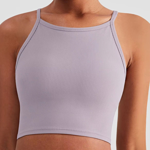 Women's Custom Logo Knitted Tank Yoga Top with <b>Removable</b> <b>Padded</b> <b>Bra</b> Quick Dry & Eco-Friendly Workout Top Solid Construction - Product Image 2