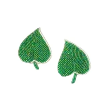 High Quality Factory Direct Glass Beaded Green Color Leafs Handwork Embroidered Patches Dresses and Jeans Patches