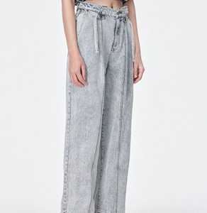 Jean taille haute à jambe large pour femme grande taille, couleur unie, style décontracté automne, coupe ample, longueur complète, en coton - Product Image 4